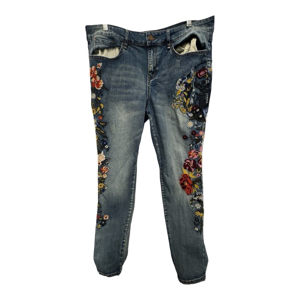 William Rast Women 32 Perfect Skinny Floral Skeleton Jeans Whimsigoth Witchcore